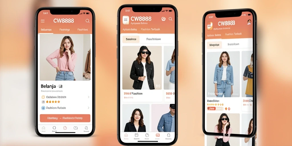 Screenshot utama CW8888 menampilkan antarmuka aplikasi belanja Fashion yang menarik.