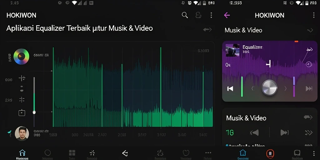 Tampilan antarmuka HOKIWON dengan fitur equalizer yang canggih.