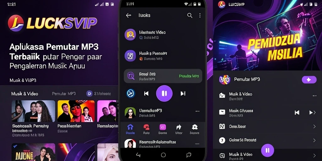 Tampilan antarmuka LUCKSVIP yang modern dan fungsional untuk Pemutar MP3.