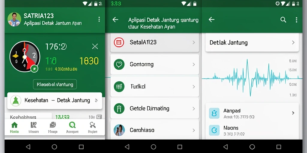 Screenshot utama SATRIA123 menampilkan antarmuka pemantauan detak jantung yang intuitif.
